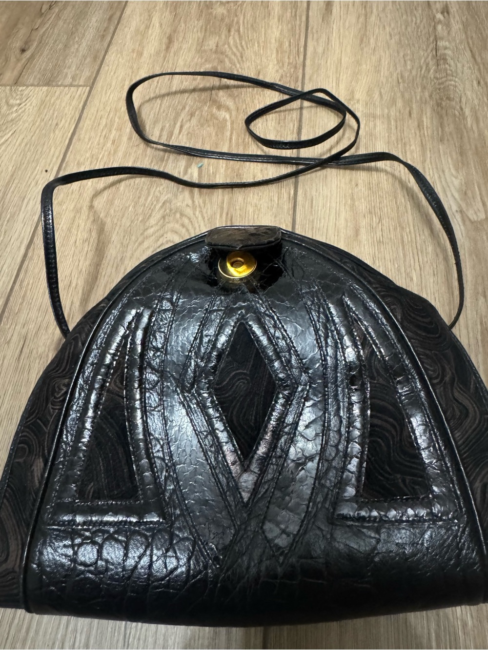 Sharif Black Textured Crossbody Bag with Gold Accent